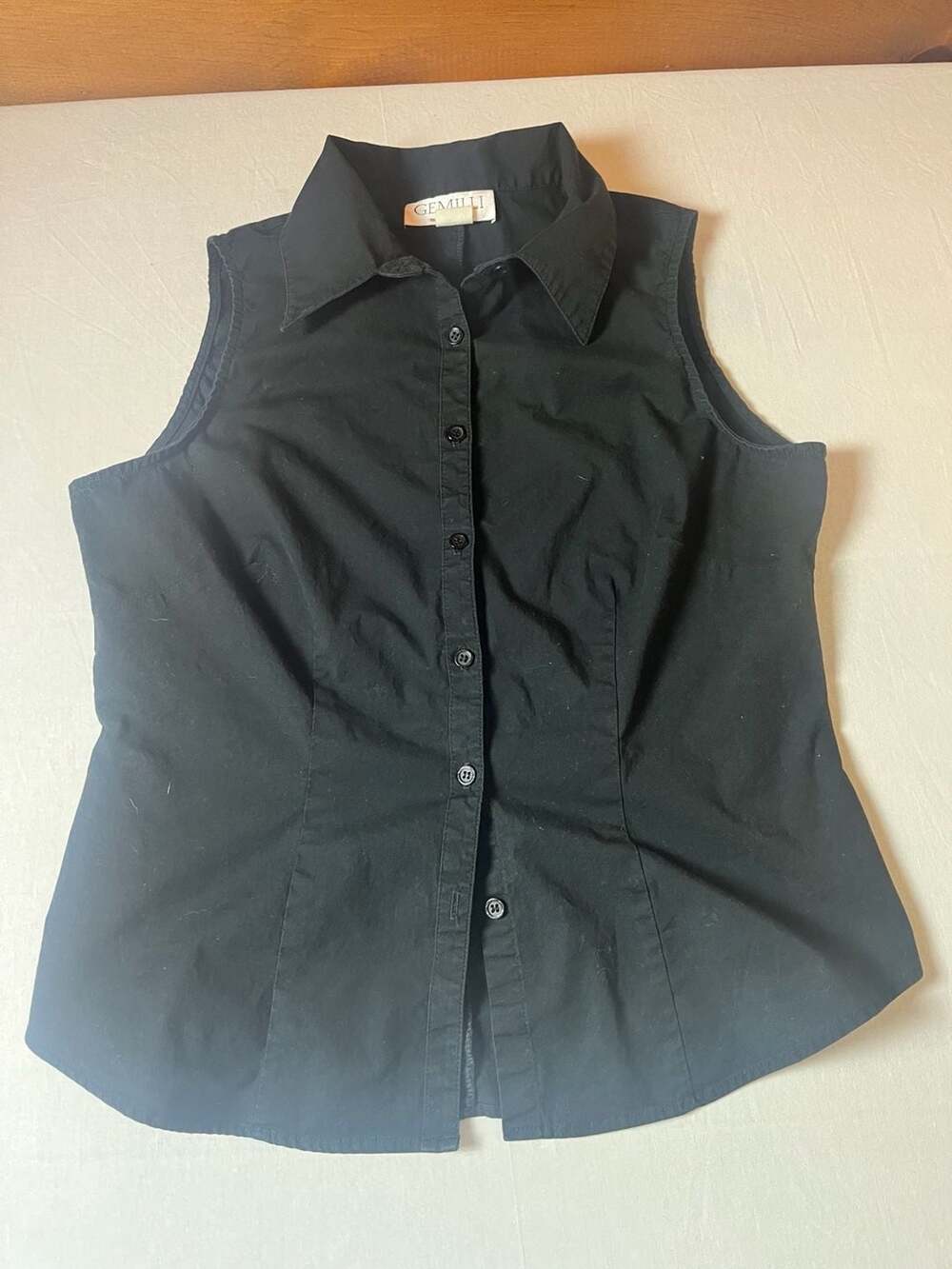 Gemilli Black Sleeveless Button-Up Shirt Size Large Vtg 90s Dark Acadamia